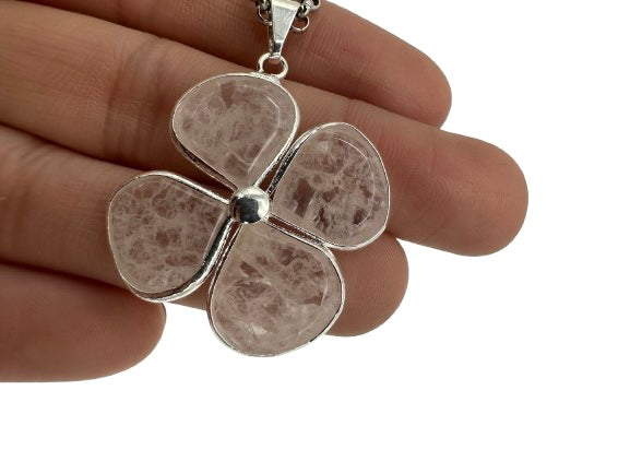 COLGANTE TRÉBOL CUARZO ROSA