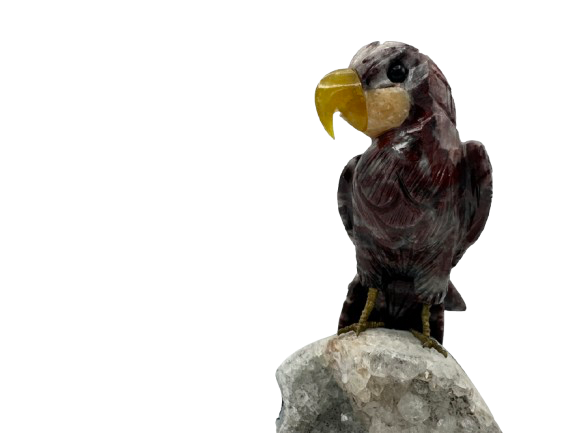 PÁJARO DECORATIVO EN MINERAL NATURAL CALCITA ROJA