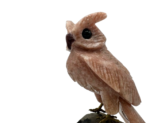 BÚHO DECORATIVO EN MINERAL NATURAL CALCITA ROSA