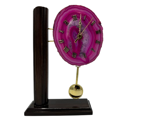 RELOJ DE ÁGATA ROSA NATURAL CON BASE