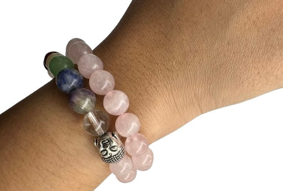 PULSERA CUARZO ROSA CON CHACRAS