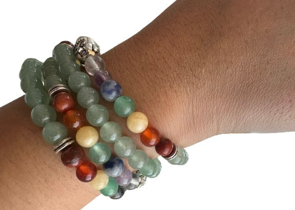 PULSERA CUARZO VERDE CON CHACRAS