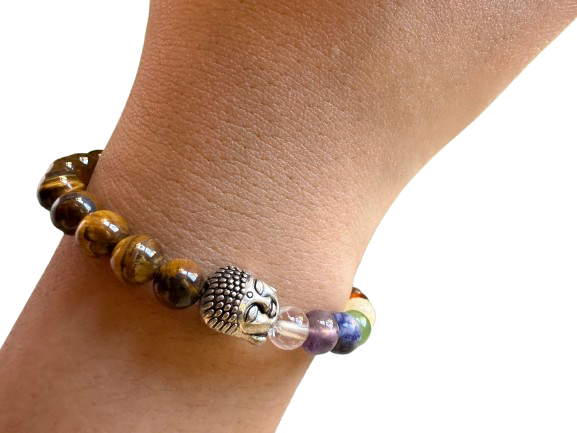 PULSERA OJO DE TIGRE CON CHACRAS