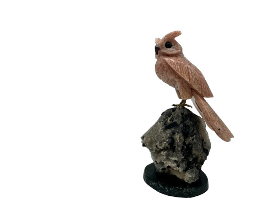 BÚHO DECORATIVO EN MINERAL NATURAL CALCITA ROSA