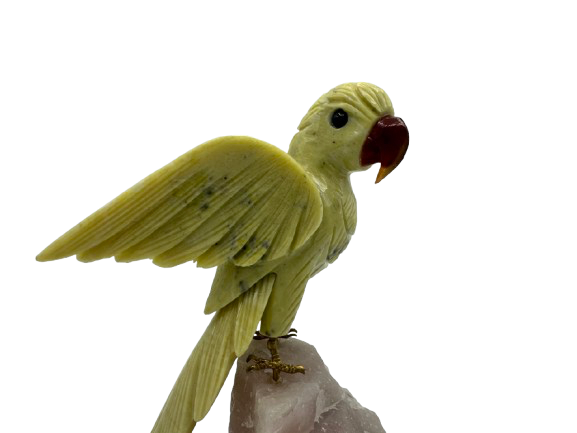 PÁJARO DECORATIVO EN MINERAL NATURAL TALLADO EN CALCITA VERDE