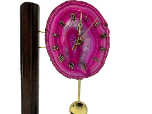 RELOJ DE ÁGATA ROSA NATURAL CON BASE